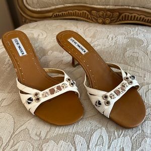 Steve Madden P-Vast White Natural Kitten Heel Sandal 8.5
